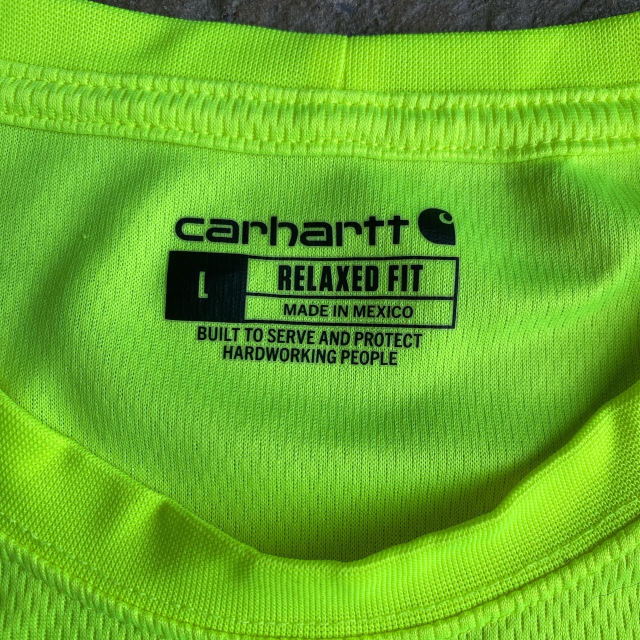 Luminous Yellow Carhartt Long-Sleeve Single Pocket T-Shirt - L