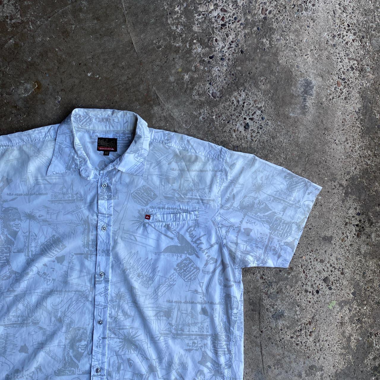 White Graphic Hawaiian Style Quiksilver Short Sleeve Shirt - 2XL