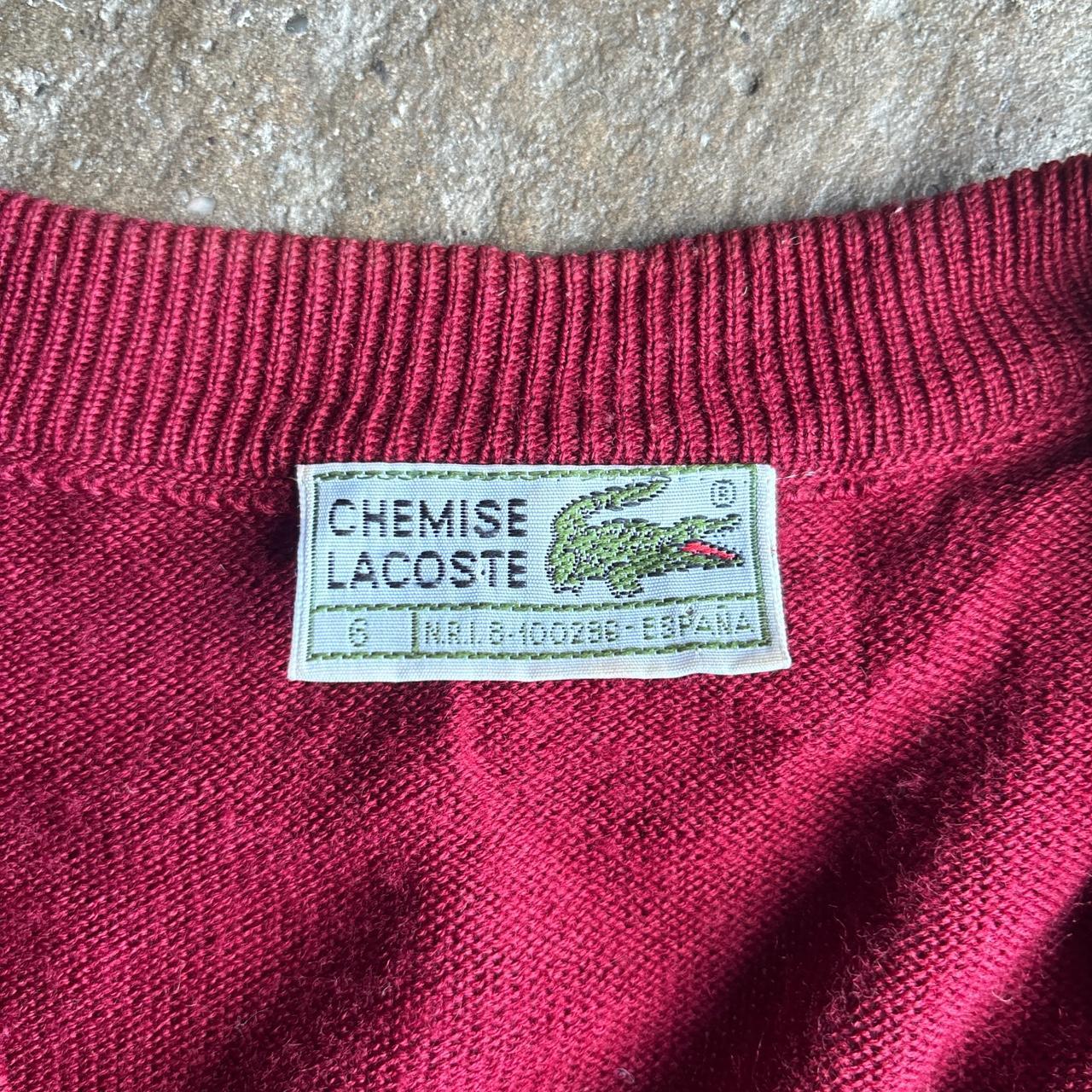 Burgundy Lacoste V-Neck Jumper - XL