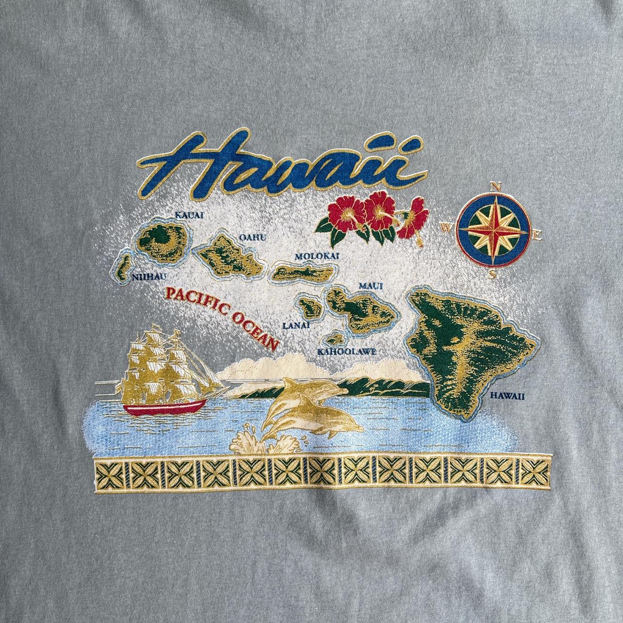Grey/Green Single Stitch Graphic Hawaii T-Shirt - 2XL