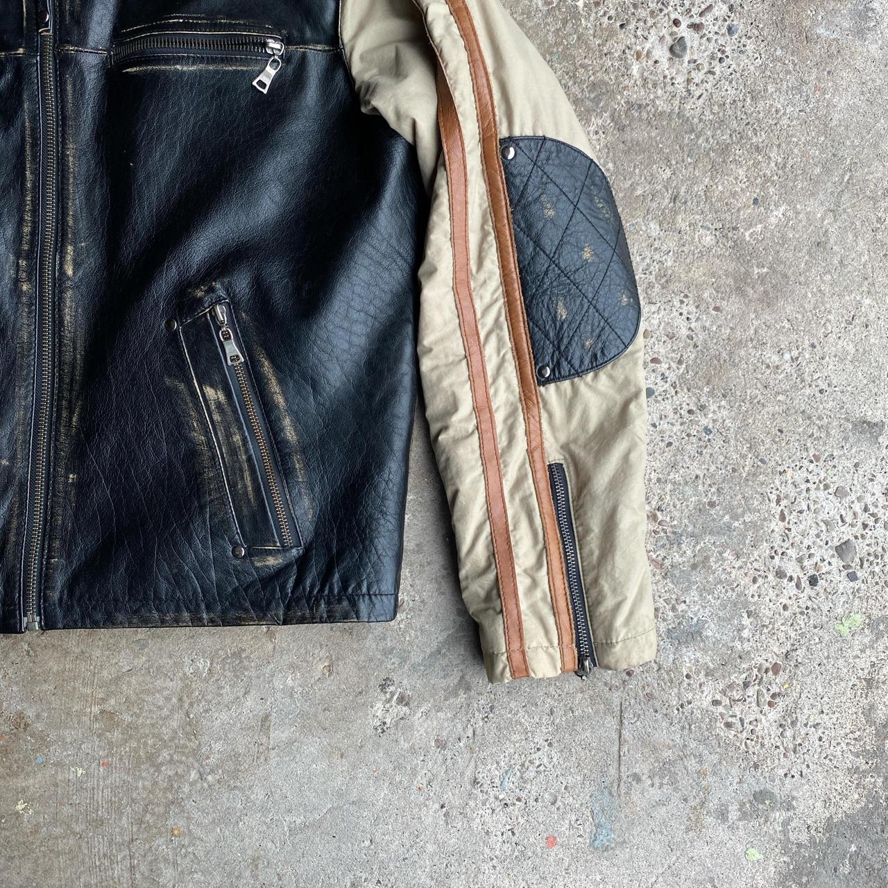 Black & Cream Faux Leather Biker Jacket - M