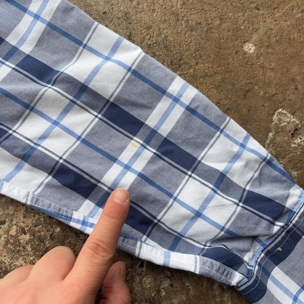 Blue and white Gant plaid button-up shirt