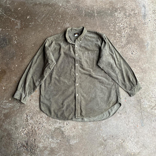 Olive Green Corduroy Button Up Shirt - 2XL
