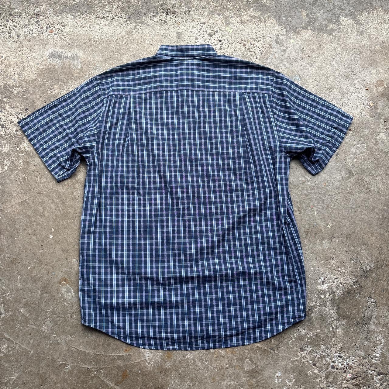 Navy Lacoste chequered short sleeved shirt