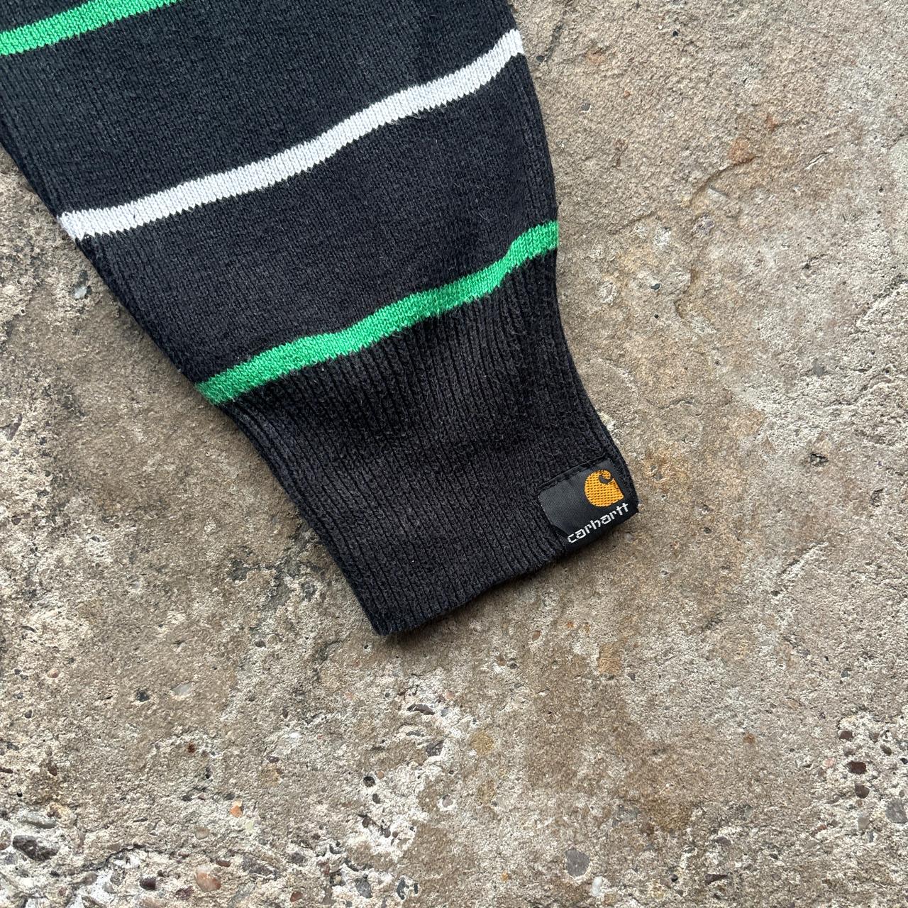 00s Black, green and white Carhartt striped knitted jumper - L