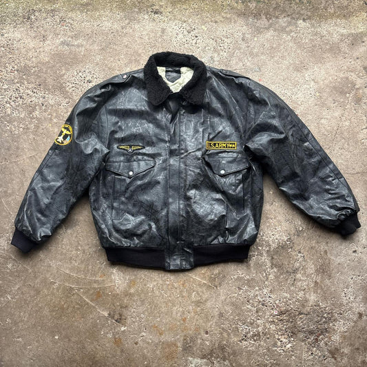 Vintage Black leather US Army bomber jacket