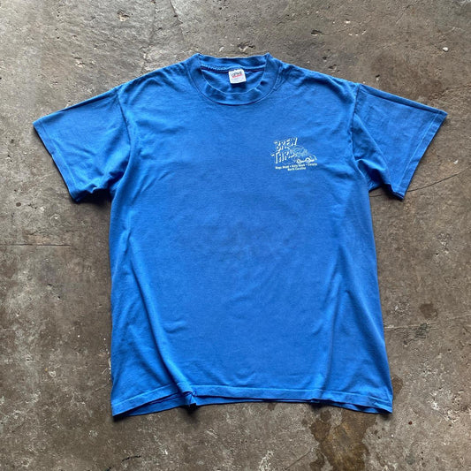 90s Blue graphic tee with ‘Brew Thru’ print - L