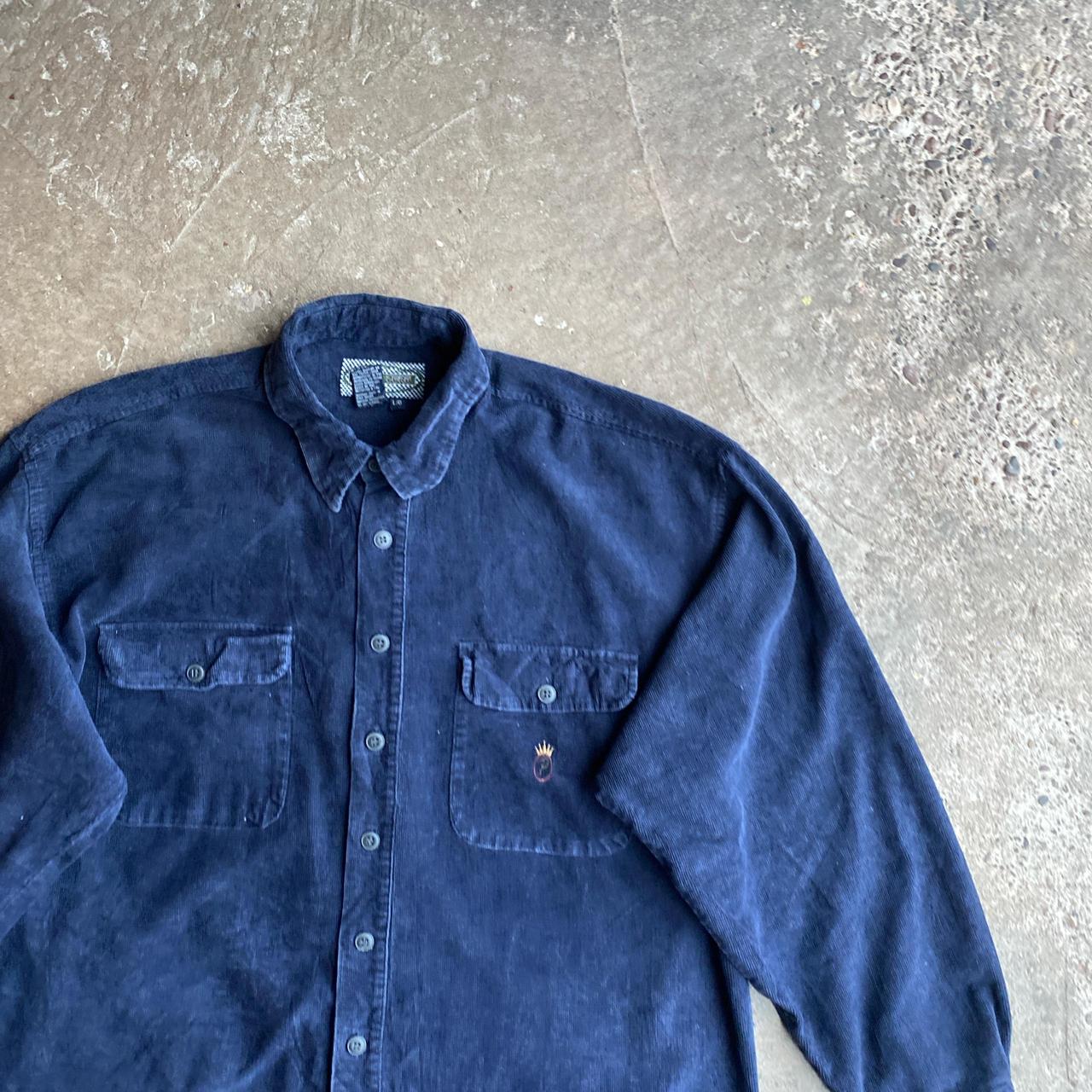 Navy Blue Corduroy Point Zero Long Sleeve Shirt - L