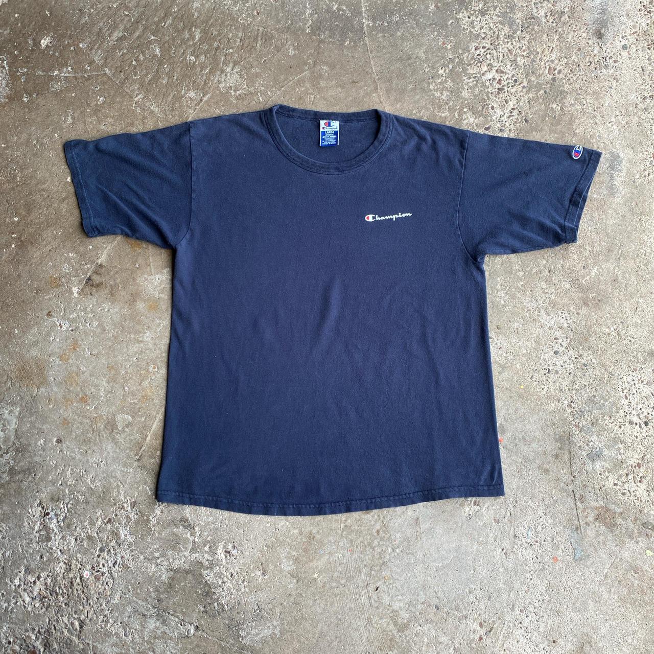 Vintage Navy Champion Embroidered Cotton T-Shirt - L