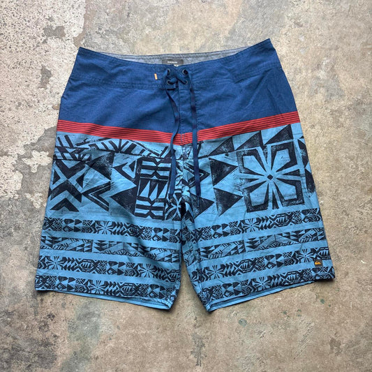 Blue Quiksilver board shorts with Hawaiian style - W32