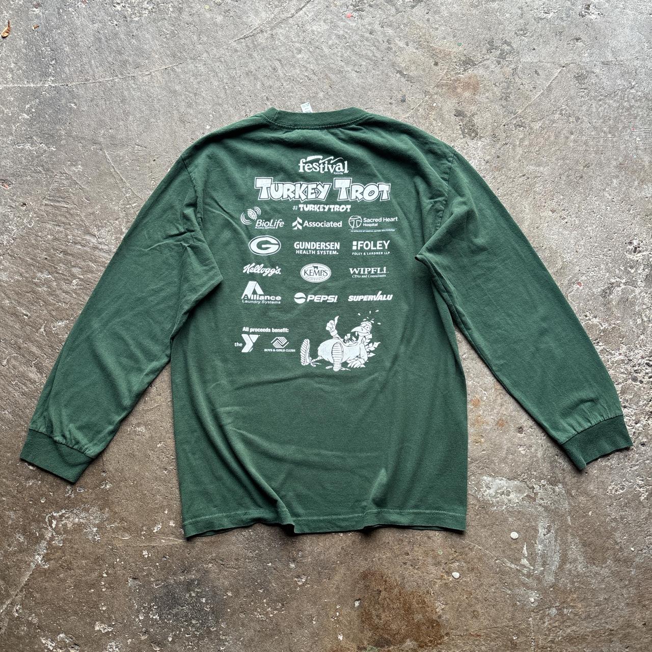 Green graphic long-sleeve top with turkey print -   M