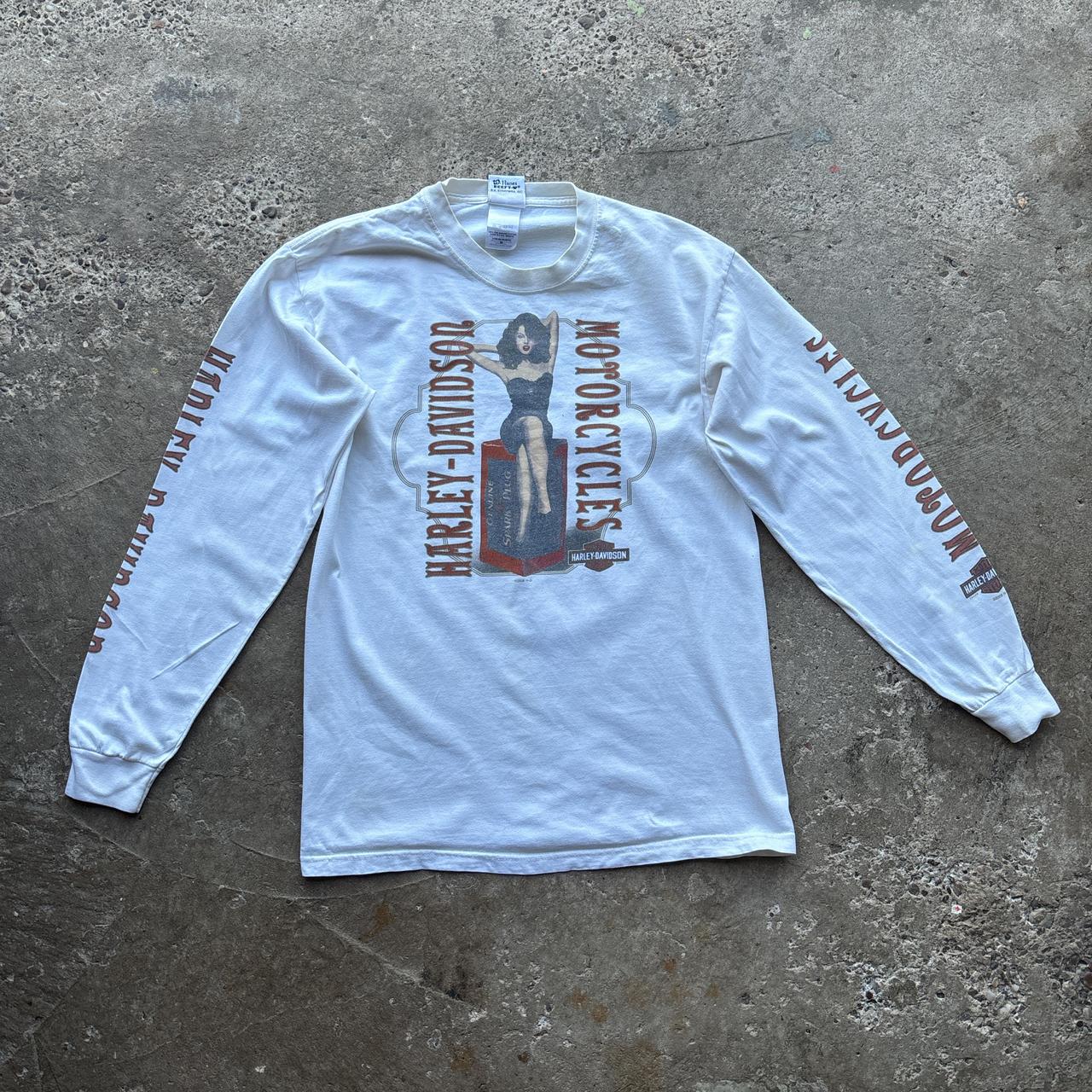 00s Harley Davison white long sleeve top - M