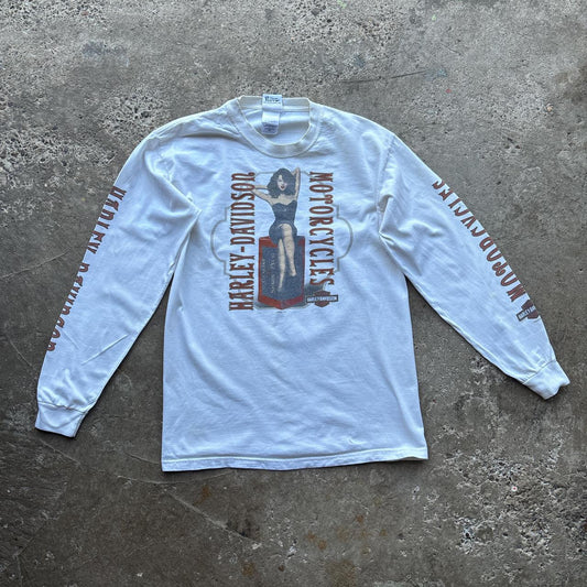 00s Harley Davison white long sleeve top - M