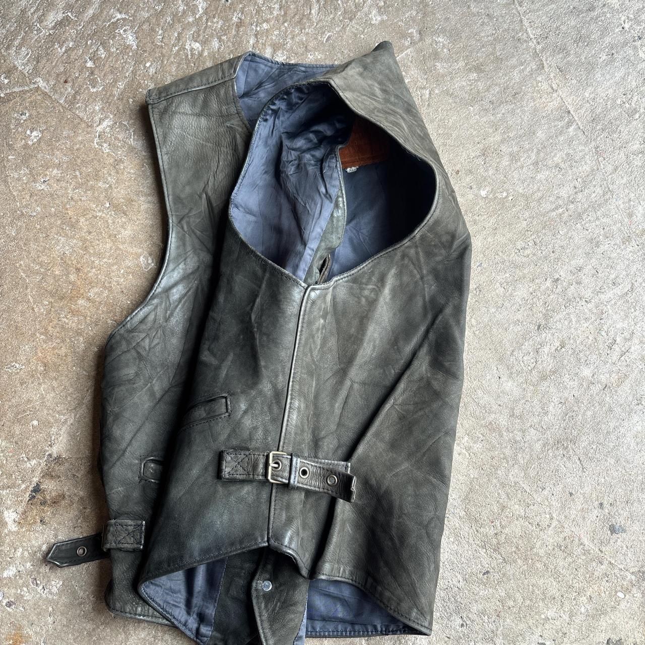 Dark Green leather vest - XL