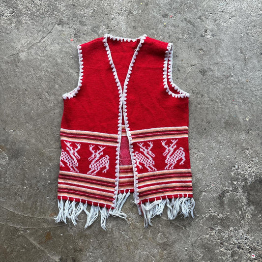 Red and white hand knitted vest