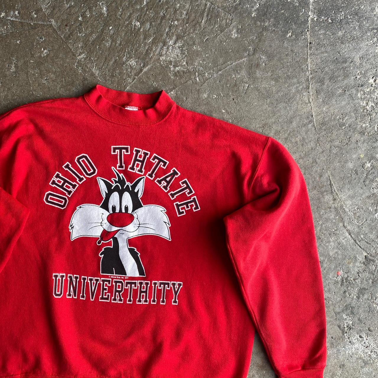 Vintage Red Looney Tunes Sylvester the Cat "Ohio Thtate Univerthity" Crewneck Sweatshirt -