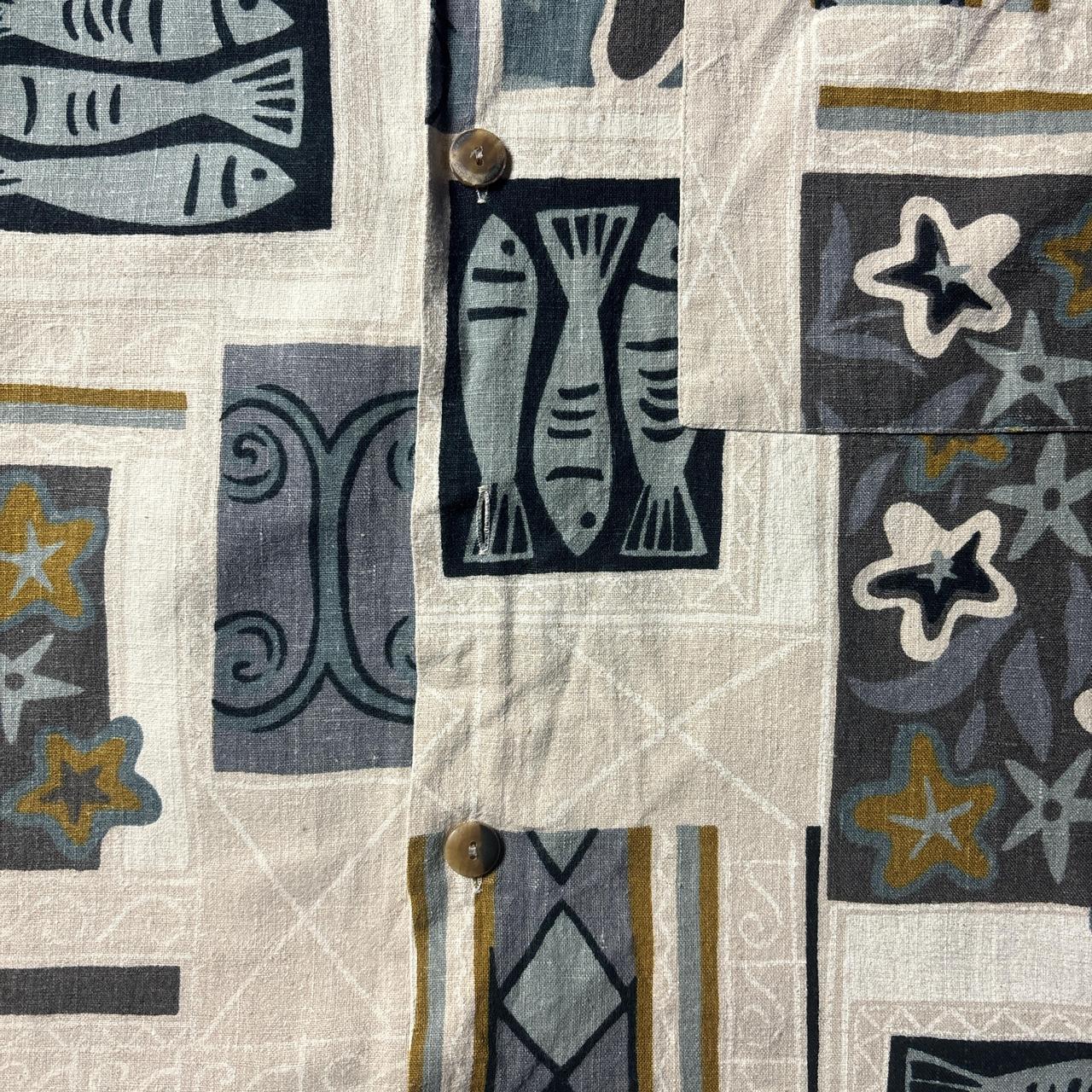 Vintage Cream Patterned Short Sleeve Shirt - L