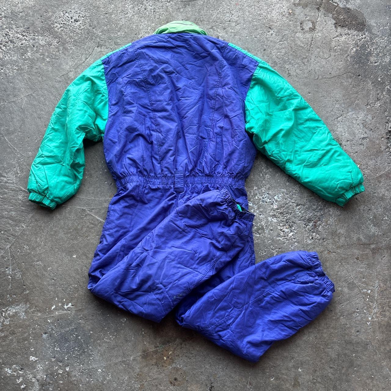 90s vintage Swiss Sport ski suit in blue and green