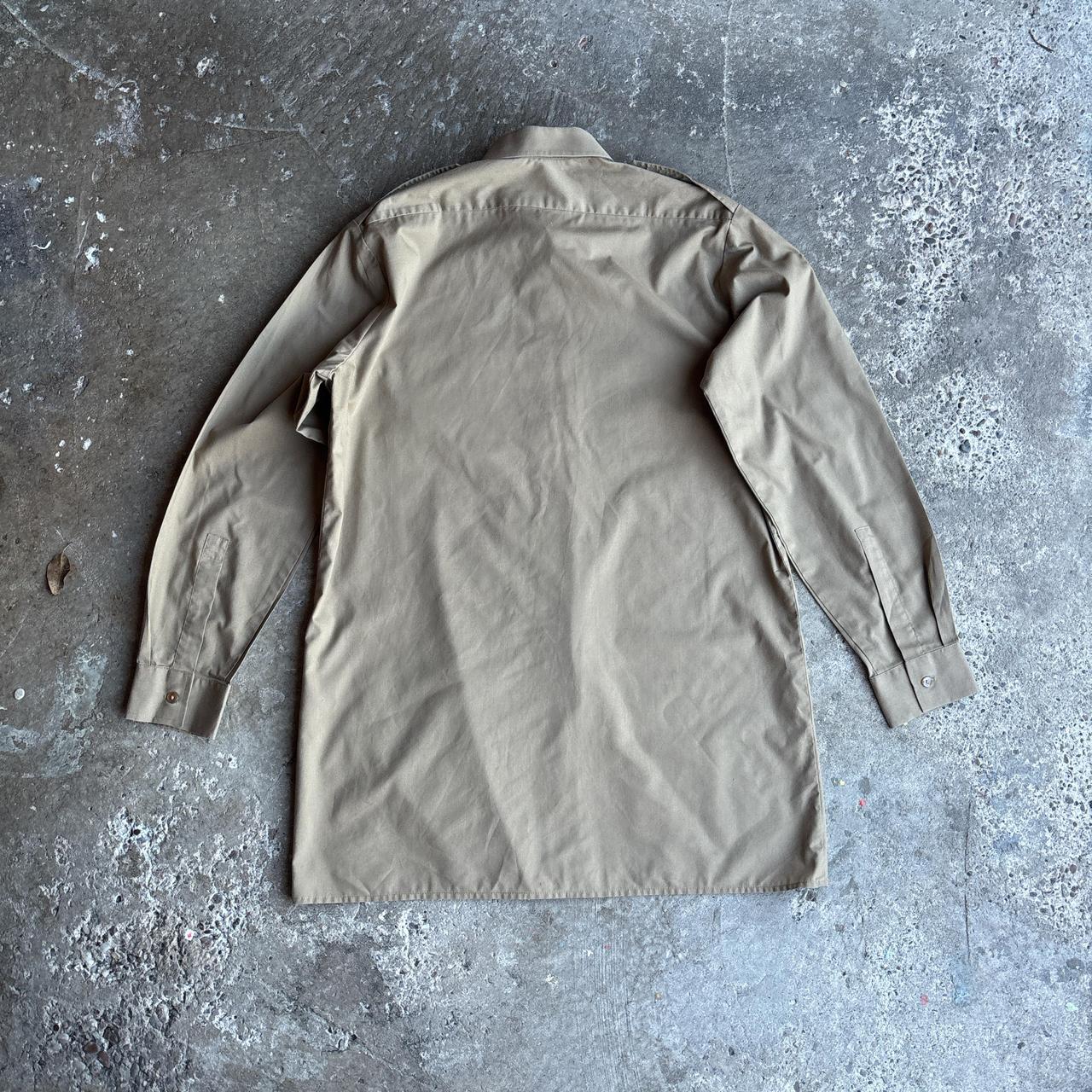Vintage Tan Military Style Long-Sleeve Shirt