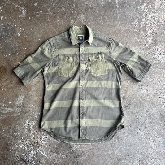 Green Striped G-STAR RAW Short Sleeve Shirt