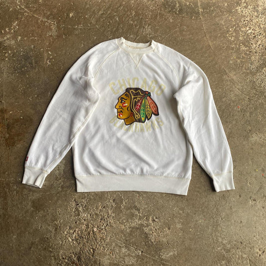 Vintage White Chicago Blackhawks Sweatshirt - M