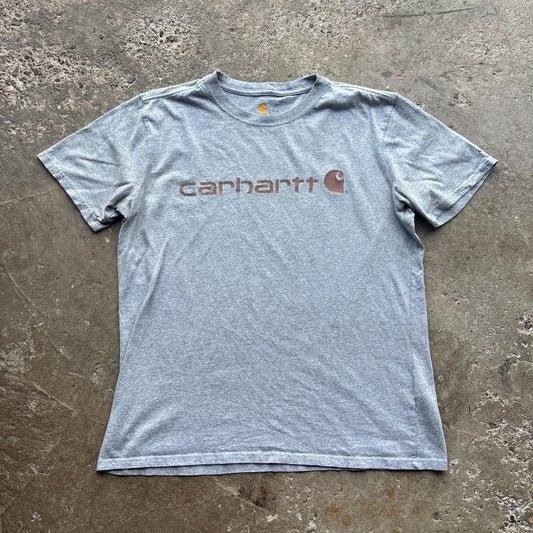 Grey Carhartt t-shirt with brown spell out logo - L