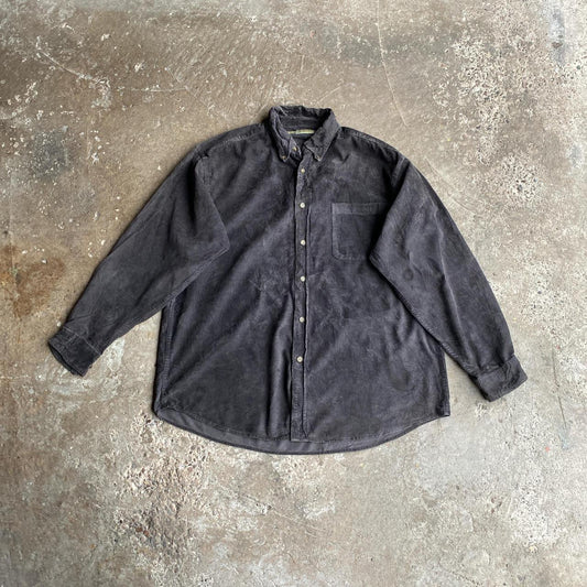 Dark Grey Corduroy Button Up Long Sleeve Shirt - XL