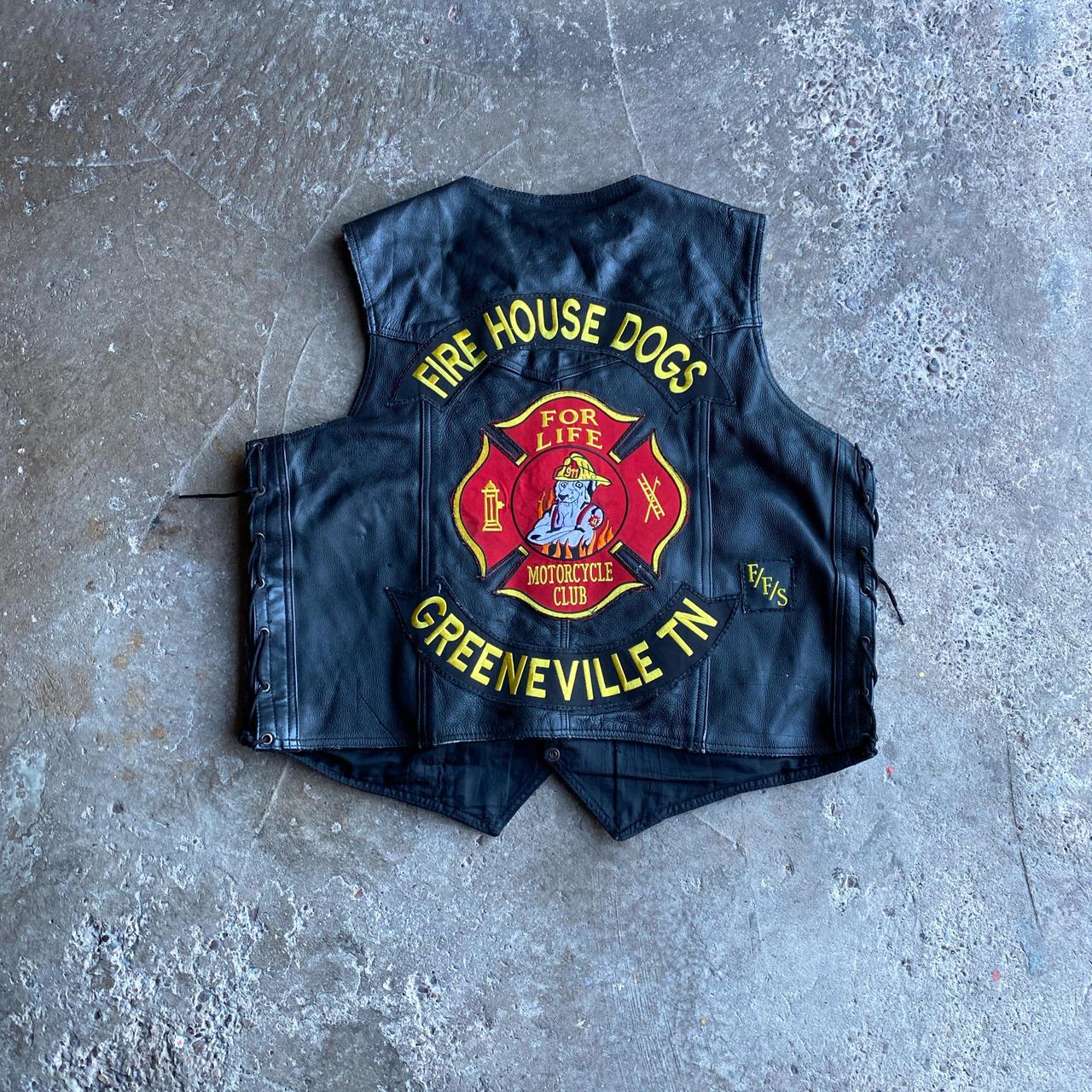 Black Leather Motorcycle Vest Jacket - 2XL