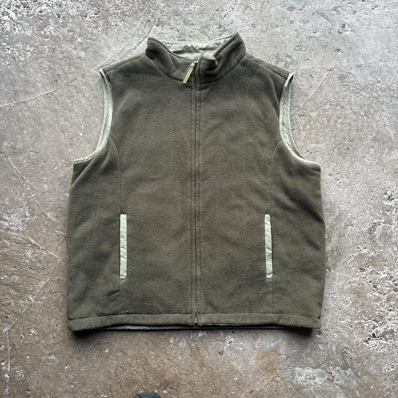 Green and brown fleece reversible gilet - L