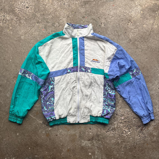 80s White, Green and purple Cheetah track jacket