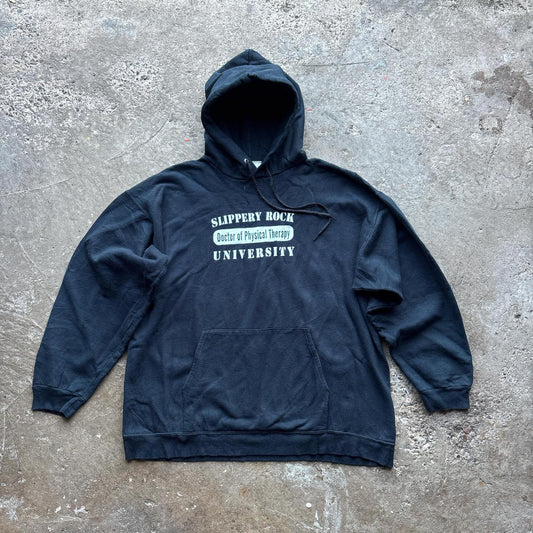 Navy and white Slippery Rock University hoodie