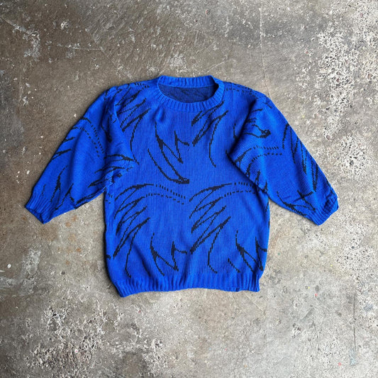 Blue Patterned Design Knitted Sweater - XL