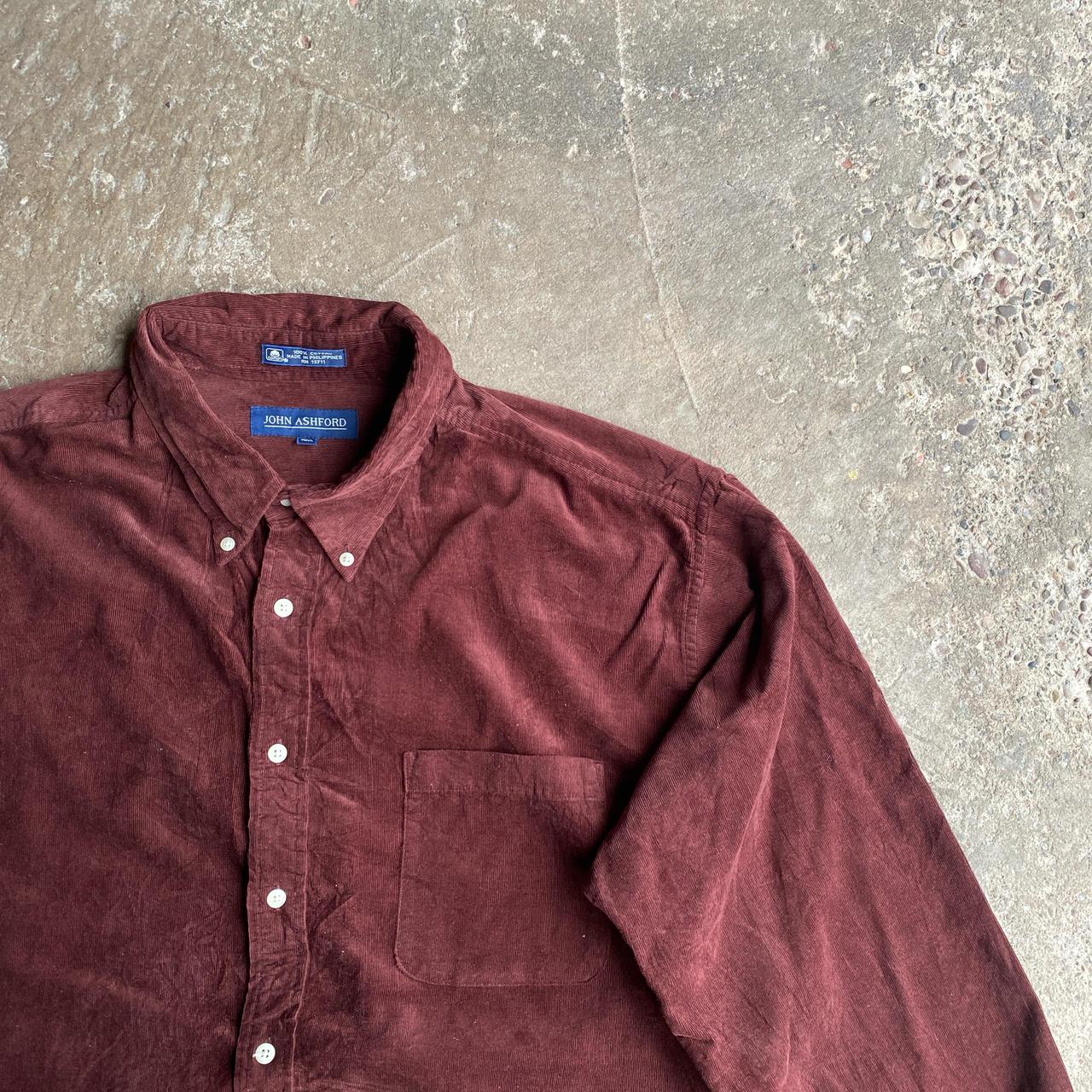 Burgundy Corduroy Button Up Long Sleeve Shirt - 2XL