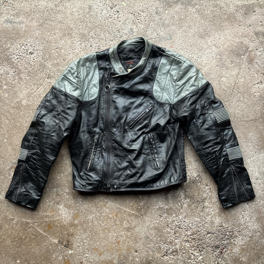 Vintage Grey and Black Golden Crown by Bristol Motorcycle Jacket