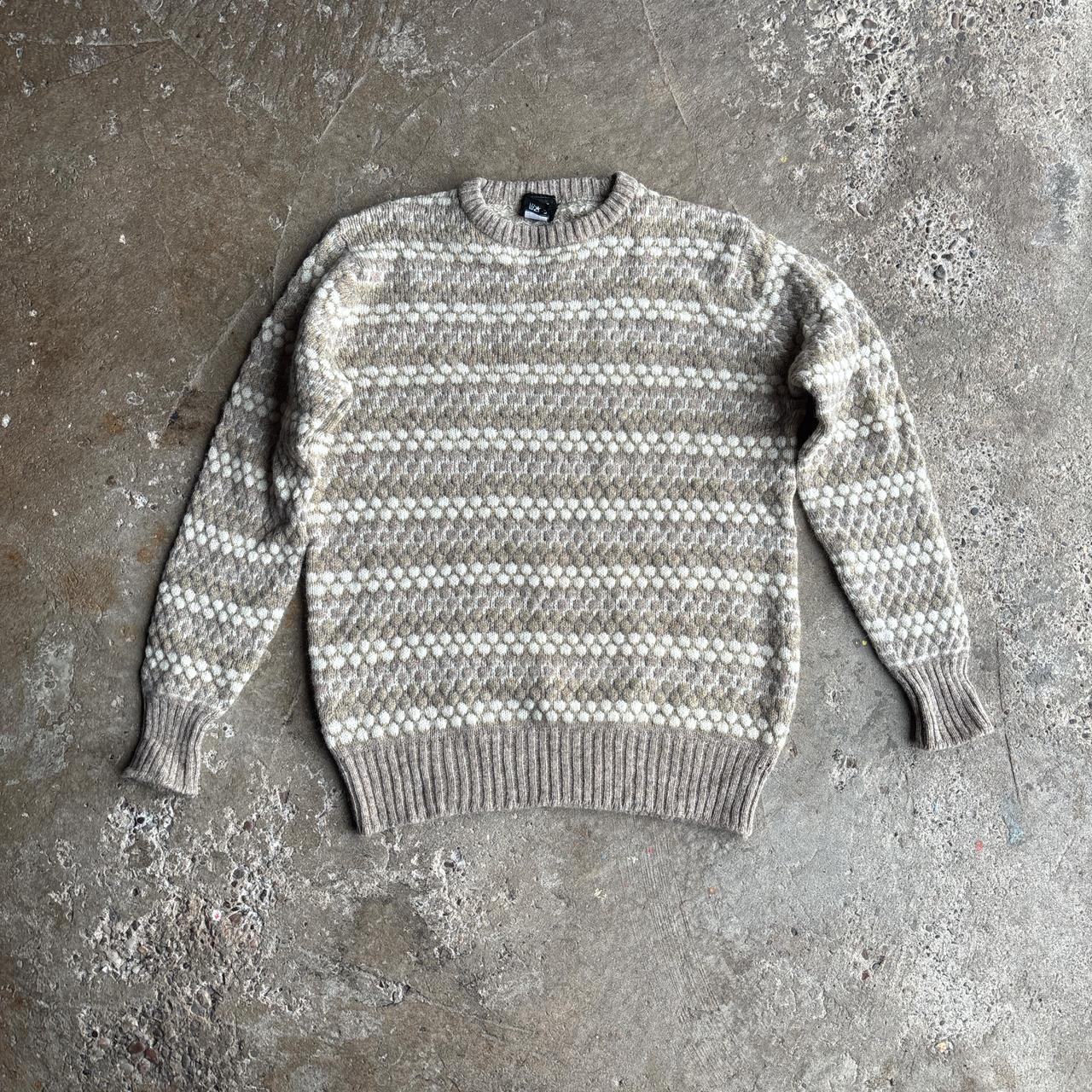 Cream & Tan Vintage Wool Knit Sweater - L