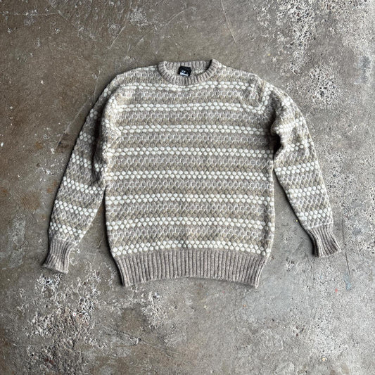 Cream & Tan Vintage Wool Knit Sweater - L