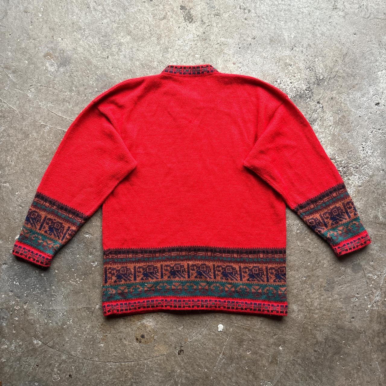 Red hand knitted 100% alpaca wool cardigan