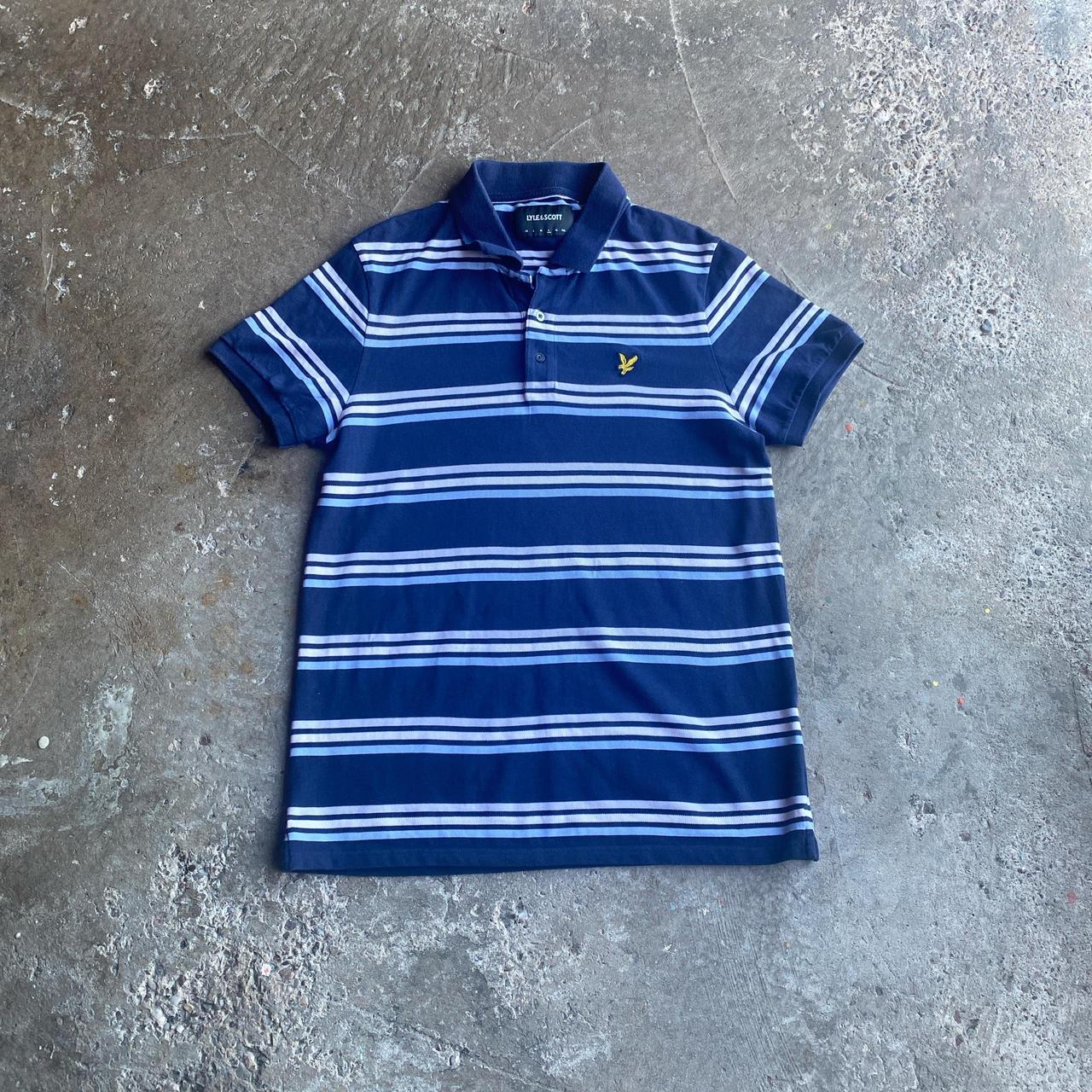 Navy Striped Lyle & Scott Polo Shirt - L