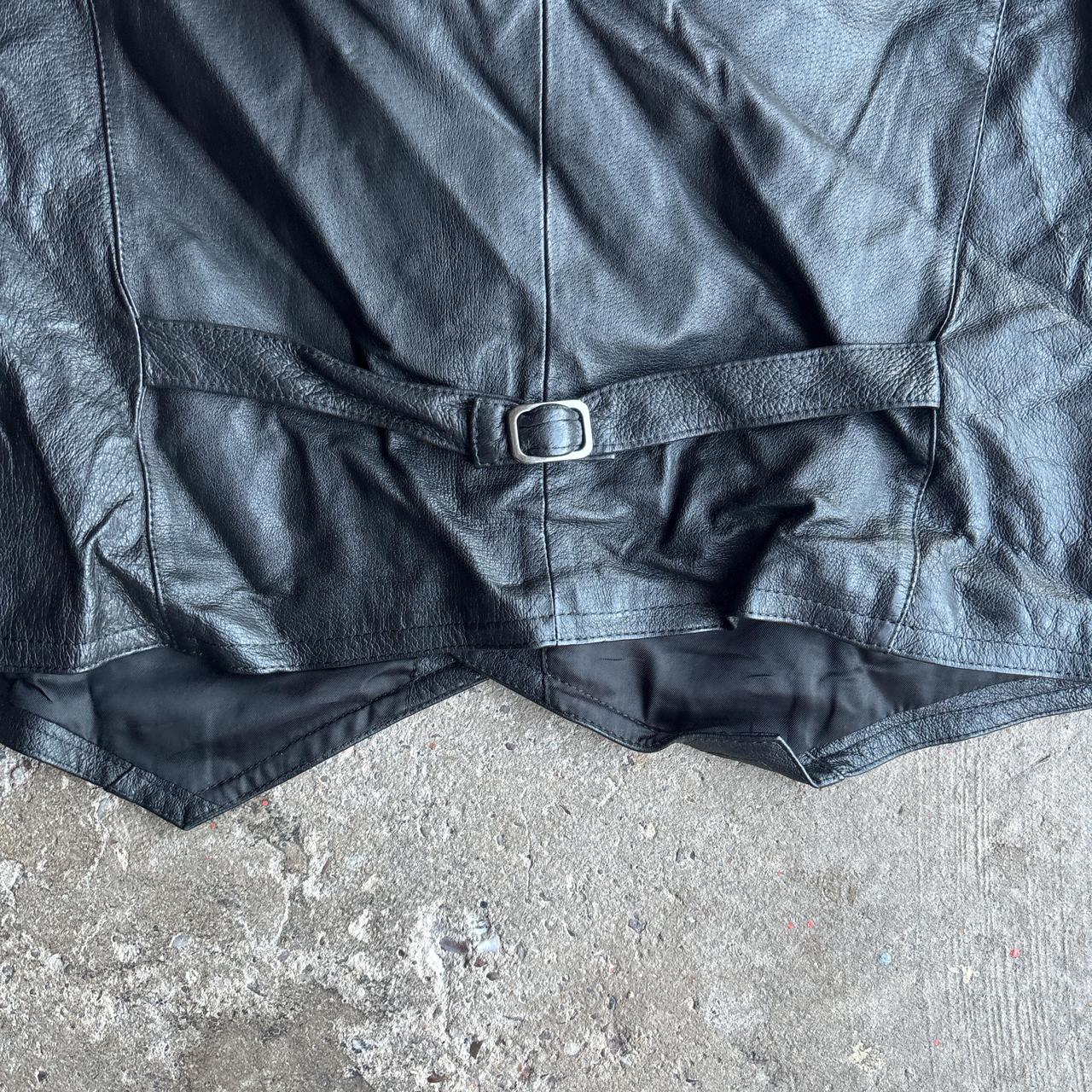 Vintage Black Leather Button Up Vest - M