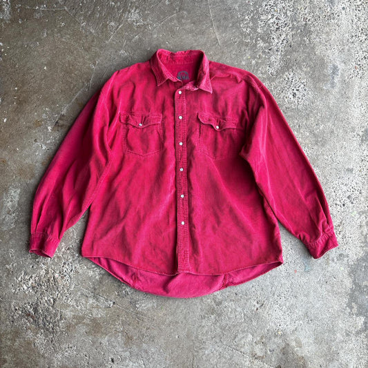 Red Corduroy Button-Up Shirt - XL
