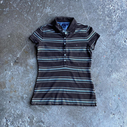 Brown Tommy Hilfiger Striped Polo Shirt - S