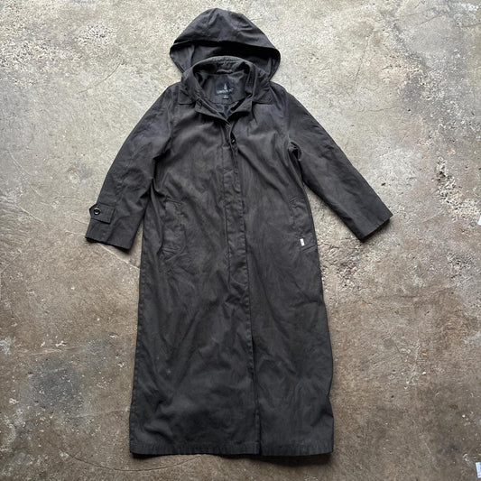 Black London Fog trench coat with removable hood