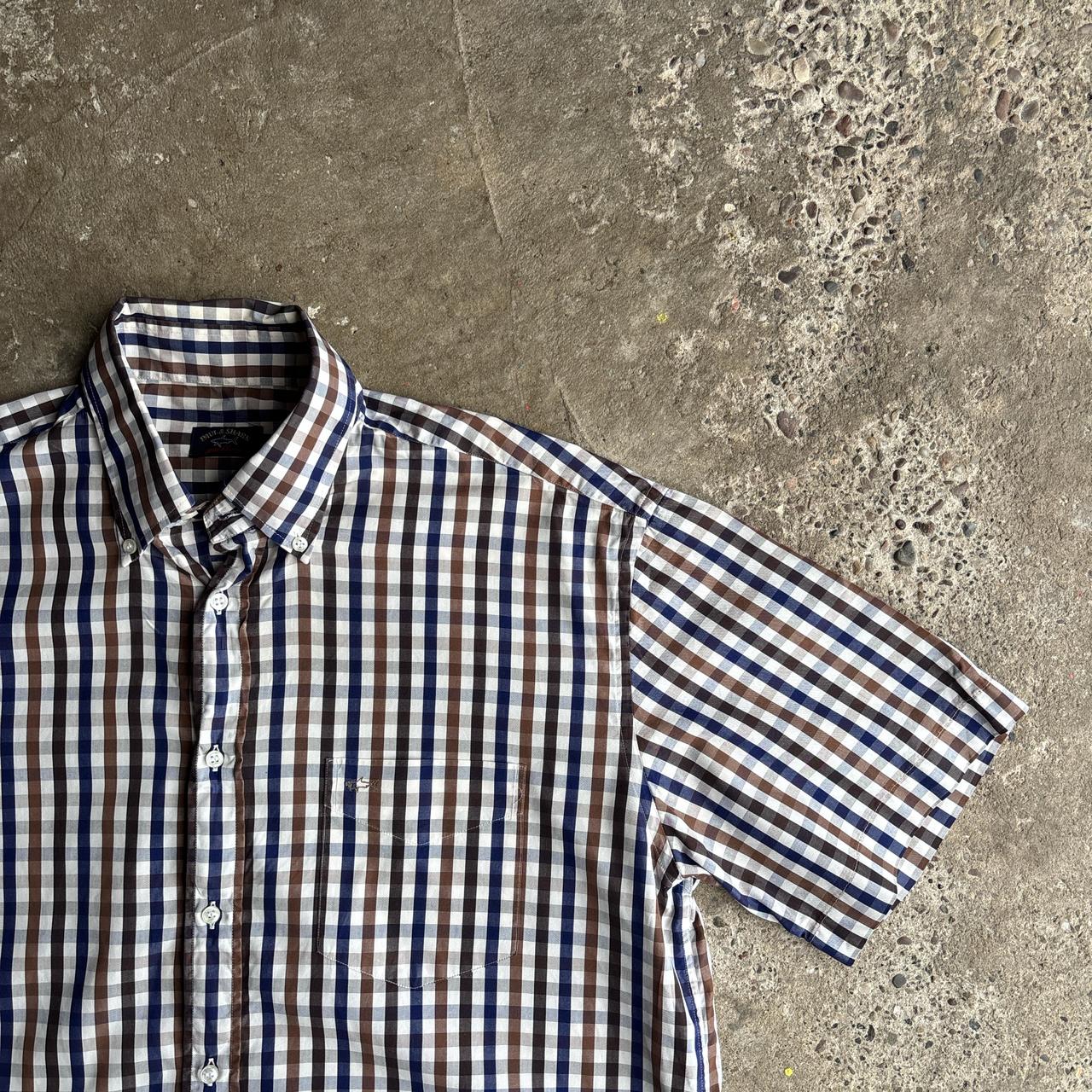 Blue/Brown/White Plaid Paul & Shark Short Sleeve Shirt - L