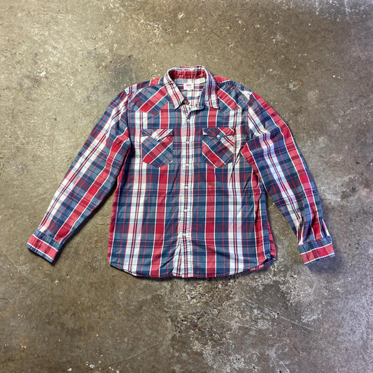 Red & Navy Plaid Levi’s Long Sleeve Shirt - XL