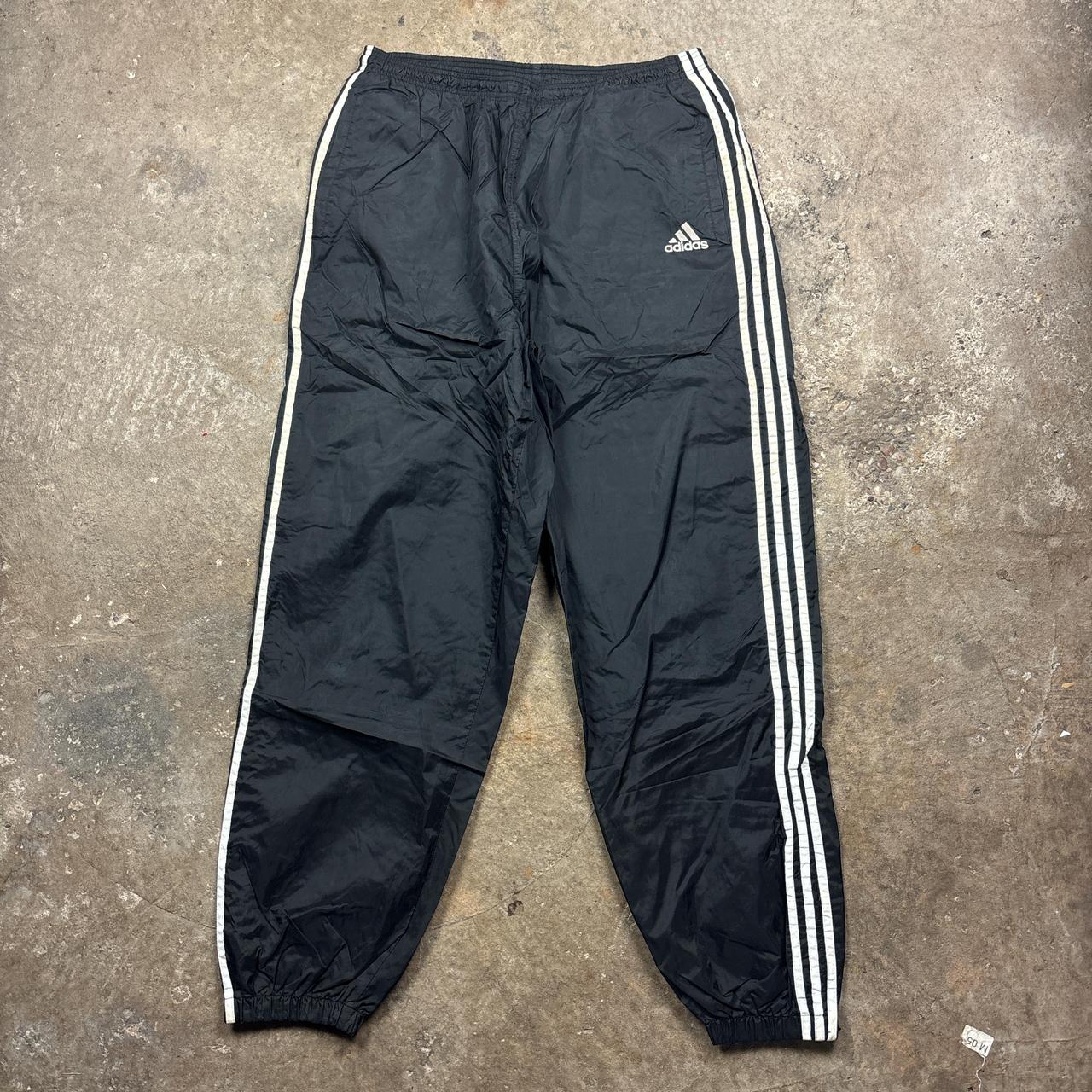 90s Adidas black track pants with white stripes