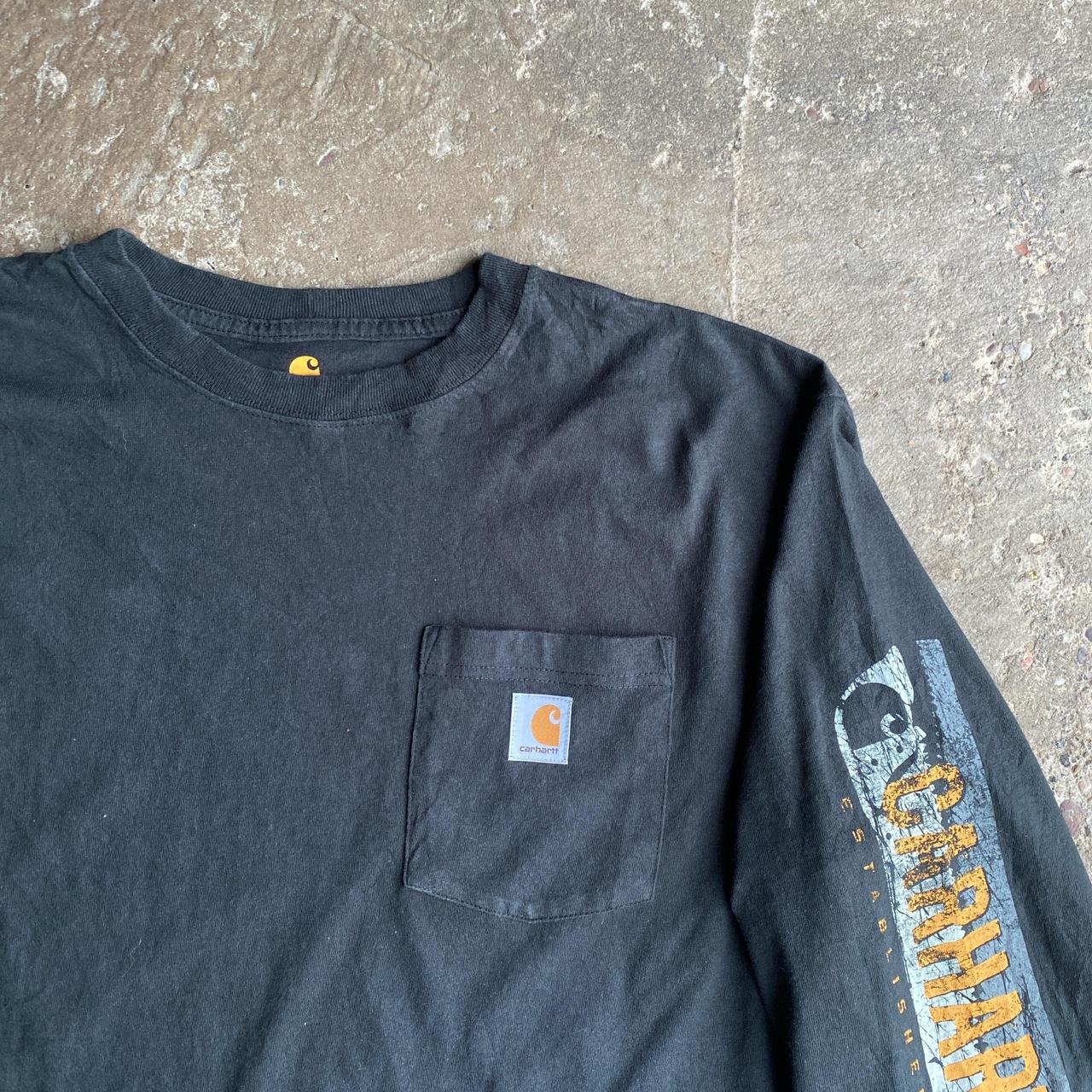 Black Long-Sleeve Carhartt T-Shirt with Orange Sleeve Graphic - L