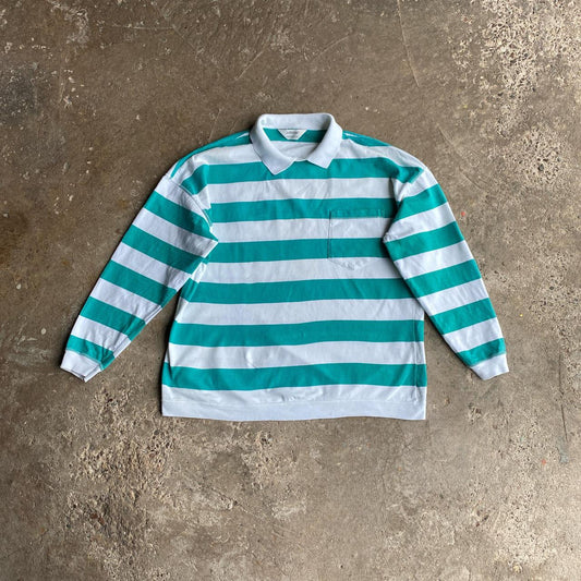 Teal & White St Michael Striped Pocket Polo Shirt - Size 10-12 (women’s)