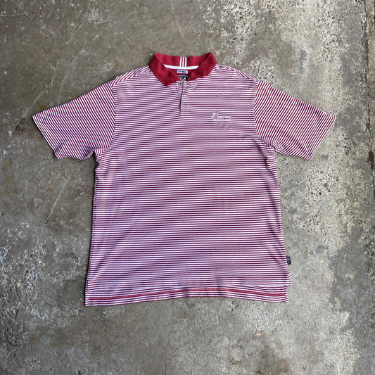 Red & White Striped Adidas ‘Budweiser’ Polo Shirt - L