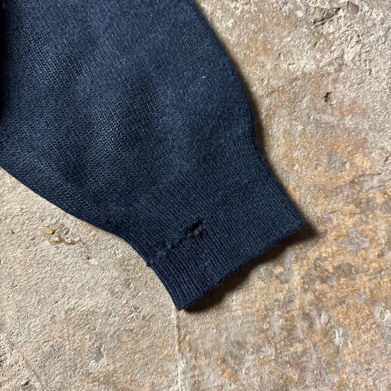 Navy blue vintage Iceberg cardigan with embroidered seal patch