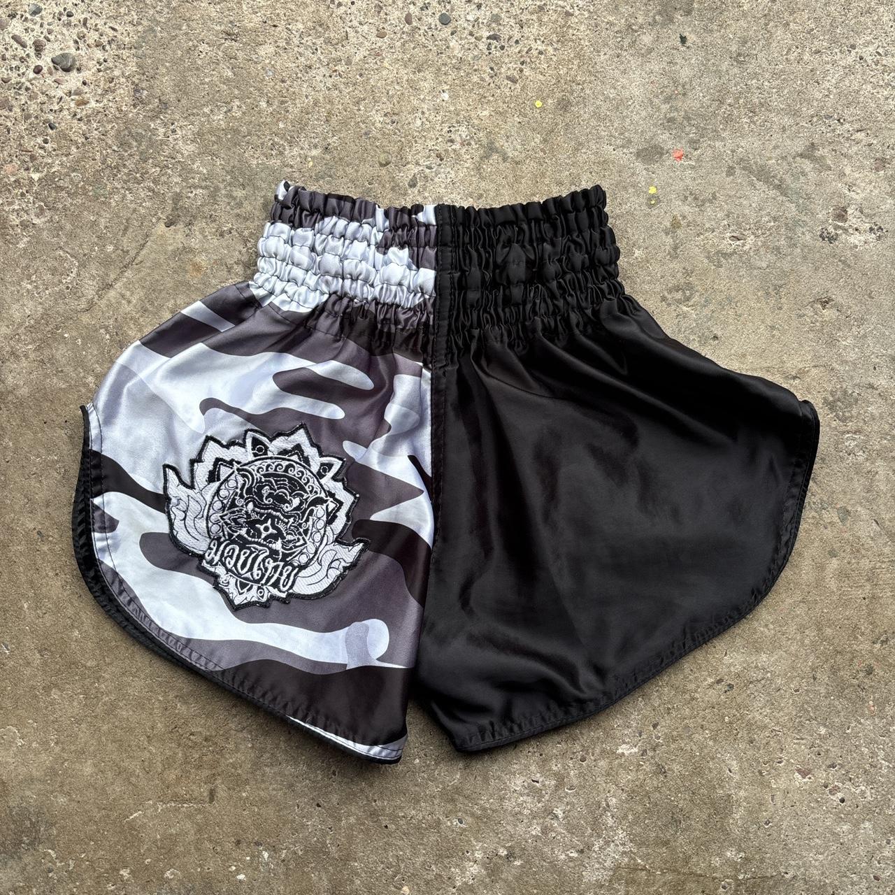 Black and grey camo Muay Thai shorts